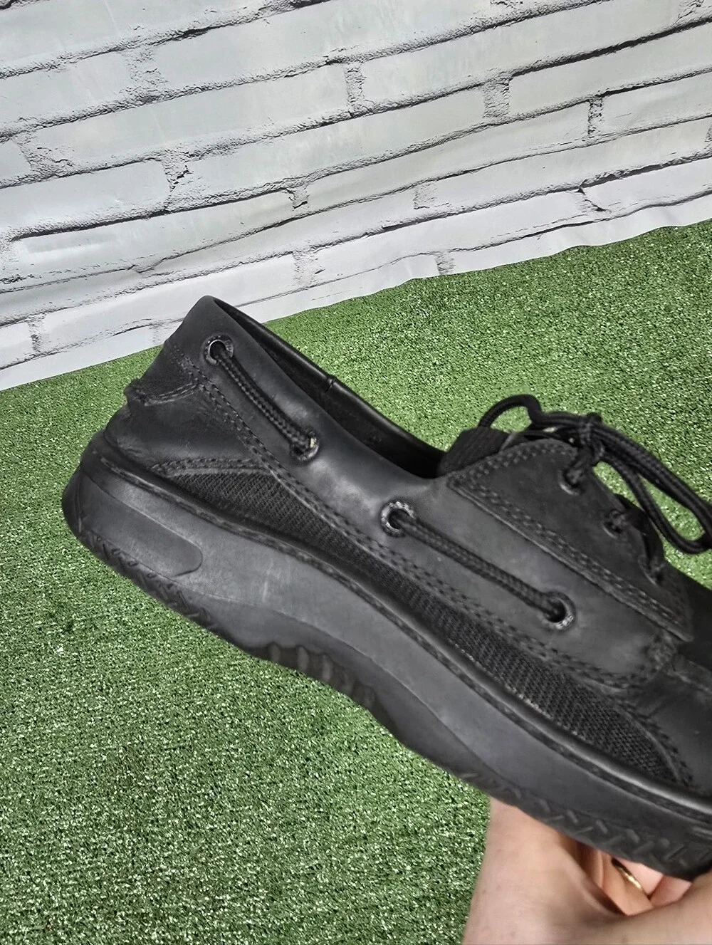 Sperry Mens Billfish Genuine Leather 3 Eye Boat Shoe Black On Black Size 9